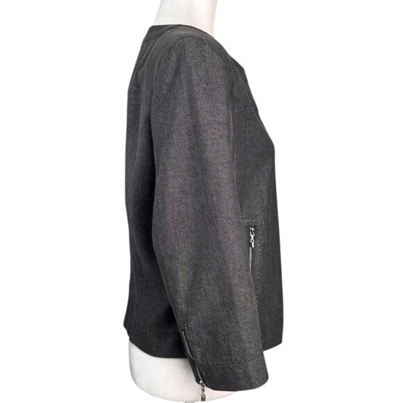 St. John Smokey Gray Denim Jacket Zipper Front and Zipper Pockets Womens Sz M - Picture 6 of 8